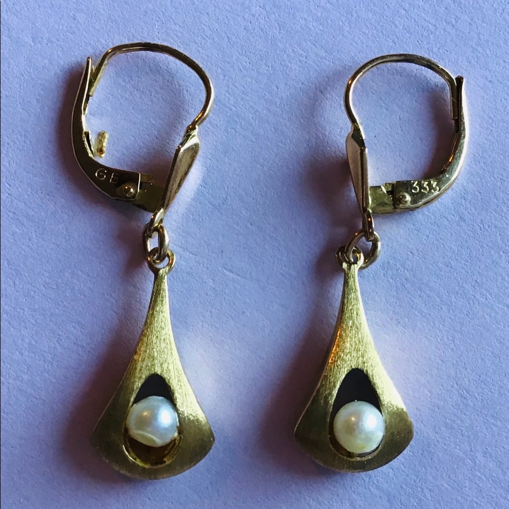 vintage EARRINGS dangle 8K yellow GOLD